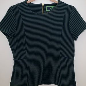 Navy and green striped short sleeve top
